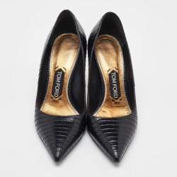 Tom Ford Black Lizard Leather Pointed Toe Pumps Size 37