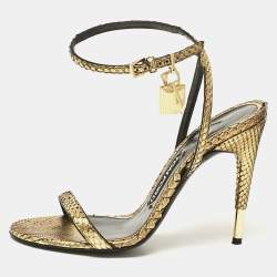 Tom Ford Gold Python Padlock Ankle Wrap Sandals Size 37.5