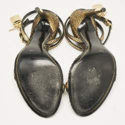Tom Ford Gold Python Padlock Ankle Wrap Sandals Size 37.5
