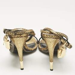 Tom Ford Gold Python Padlock Ankle Wrap Sandals Size 37.5