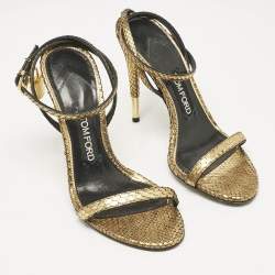 Tom Ford Gold Python Padlock Ankle Wrap Sandals Size 37.5