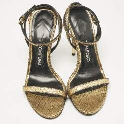 Tom Ford Gold Python Padlock Ankle Wrap Sandals Size 37.5