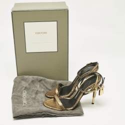 Tom Ford Gold Python Padlock Ankle Wrap Sandals Size 37.5