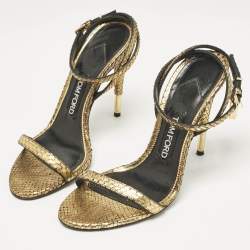 Tom Ford Gold Python Padlock Ankle Wrap Sandals Size 37.5