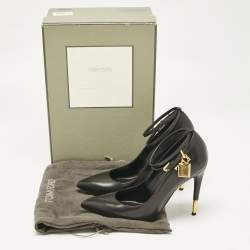 Tom Ford Black Leather Padlock Ankle Wrap Pumps Size 38