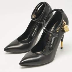 Tom Ford Black Leather Padlock Ankle Wrap Pumps Size 38