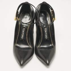 Tom Ford Black Leather Padlock Ankle Wrap Pumps Size 38