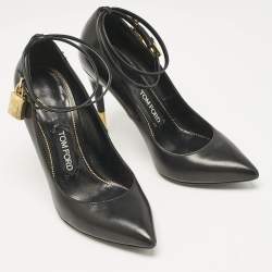 Tom Ford Black Leather Padlock Ankle Wrap Pumps Size 38