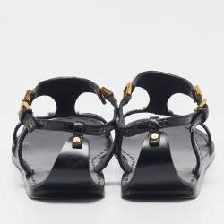 Tom Ford Black Croc Embossed Leather T-Strap Flat Sandals Size 37