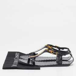Tom Ford Black Croc Embossed Leather T-Strap Flat Sandals Size 37