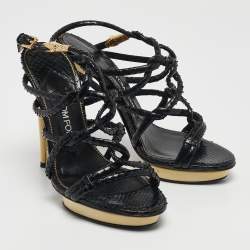 Tom Ford Black Python Leather Strappy Sandals Size 37.5