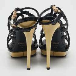 Tom Ford Black Python Leather Strappy Sandals Size 37.5