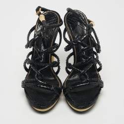 Tom Ford Black Python Leather Strappy Sandals Size 37.5