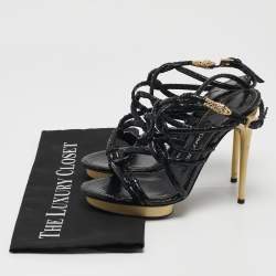 Tom Ford Black Python Leather Strappy Sandals Size 37.5