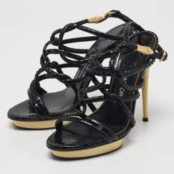 Tom Ford Black Python Leather Strappy Sandals Size 37.5