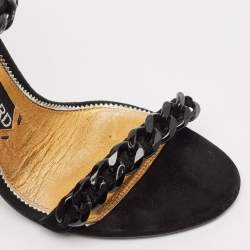 Tom Ford Black Suede Studded Chain Link Ankle Strap Sandals Size 37