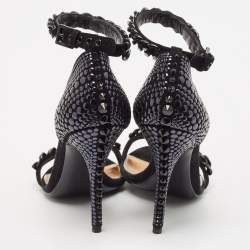 Tom Ford Black Suede Studded Chain Link Ankle Strap Sandals Size 37