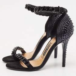 Tom Ford Black Suede Studded Chain Link Ankle Strap Sandals Size 37