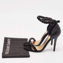Tom Ford Black Suede Studded Chain Link Ankle Strap Sandals Size 37
