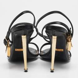 Tom Ford Black Leather Padlock Ankle Strap Sandals Size 37.5