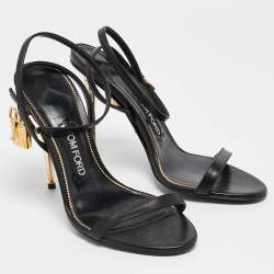 Tom Ford Black Leather Padlock Ankle Strap Sandals Size 37.5