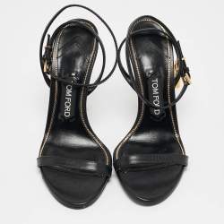 Tom Ford Black Leather Padlock Ankle Strap Sandals Size 37.5