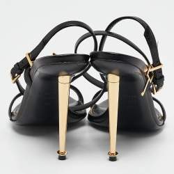 Tom Ford Black Leather Padlock Ankle Strap Sandals Size 36
