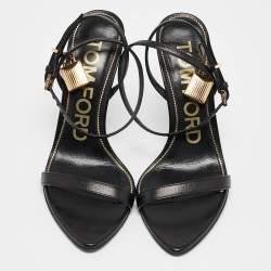 Tom Ford Black Leather Padlock Ankle Strap Sandals Size 36