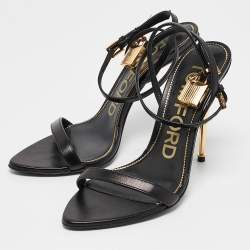 Tom Ford Black Leather Padlock Ankle Strap Sandals Size 36