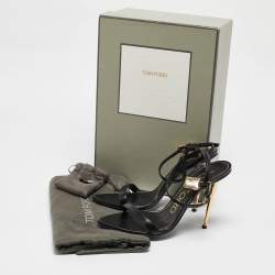 Tom Ford Black Leather Padlock Ankle Strap Sandals Size 36