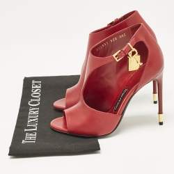 Tom Ford Dark Red Leather Open Toe Ankle Boots Size 37