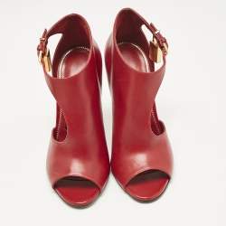 Tom Ford Dark Red Leather Open Toe Ankle Boots Size 37