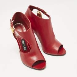 Tom Ford Dark Red Leather Open Toe Ankle Boots Size 37
