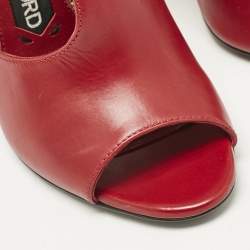 Tom Ford Dark Red Leather Open Toe Ankle Boots Size 37