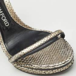 Tom Ford Silver Python Leather Padlock Ankle Strap Sandals Size 39