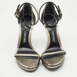 Tom Ford Silver Python Leather Padlock Ankle Strap Sandals Size 39