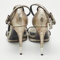 Tom Ford Silver Python Leather Padlock Ankle Strap Sandals Size 39