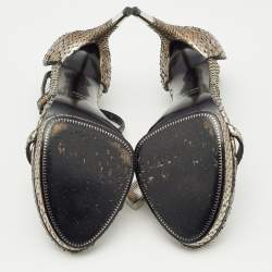Tom Ford Silver Python Leather Padlock Ankle Strap Sandals Size 39