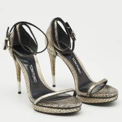 Tom Ford Silver Python Leather Padlock Ankle Strap Sandals Size 39