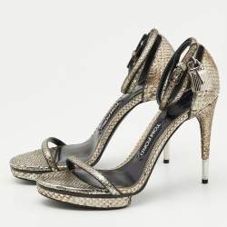 Tom Ford Silver Python Leather Padlock Ankle Strap Sandals Size 39