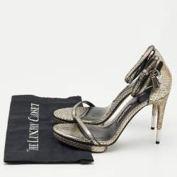 Tom Ford Silver Python Leather Padlock Ankle Strap Sandals Size 39