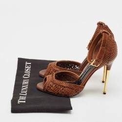 Tom Ford Brown Braided Leather Ankle Strap Sandals Size 37