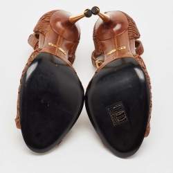 Tom Ford Brown Braided Leather Ankle Strap Sandals Size 37