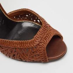 Tom Ford Brown Braided Leather Ankle Strap Sandals Size 37
