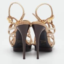 Tom Ford Beige Python Leather Strappy Sandals Size 37.5