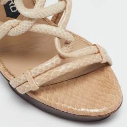Tom Ford Beige Python Leather Strappy Sandals Size 37.5