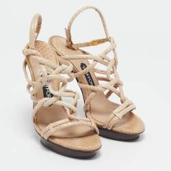 Tom Ford Beige Python Leather Strappy Sandals Size 37.5