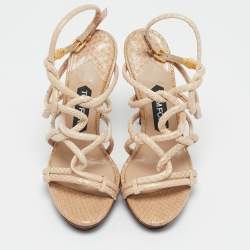Tom Ford Beige Python Leather Strappy Sandals Size 37.5