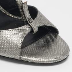 Tom Ford Metallic Grey Leather Embellished  Wedge Sandals Size 37
