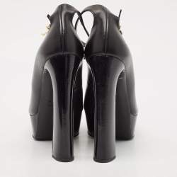 Tom Ford Black Leather Padlock Peep Toe Ankle Wrap Pumps Size 41